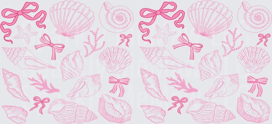 Pink Seashells Starfish Coral and Bows Ocean Pattern UV DTF 16 oz Wrap