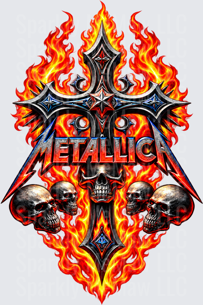 Metallica Skulls Fire Cross UV DTF Decal