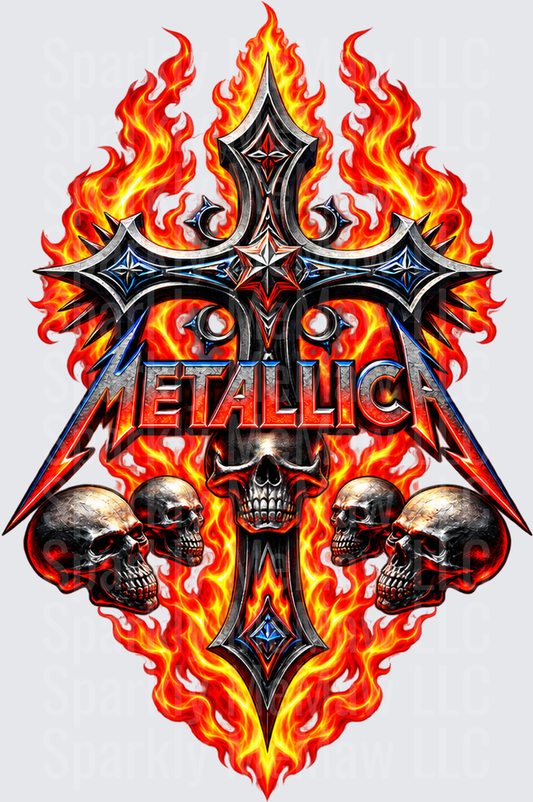 Metallica Skulls Fire Cross UV DTF Decal