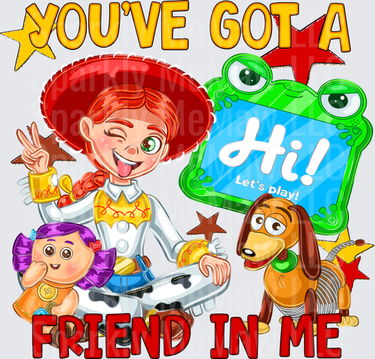 Toy Story Jessie You've Got A Friend In Me with Slinky Dog and Gabby Gabby DTF Transfer (fabrics)