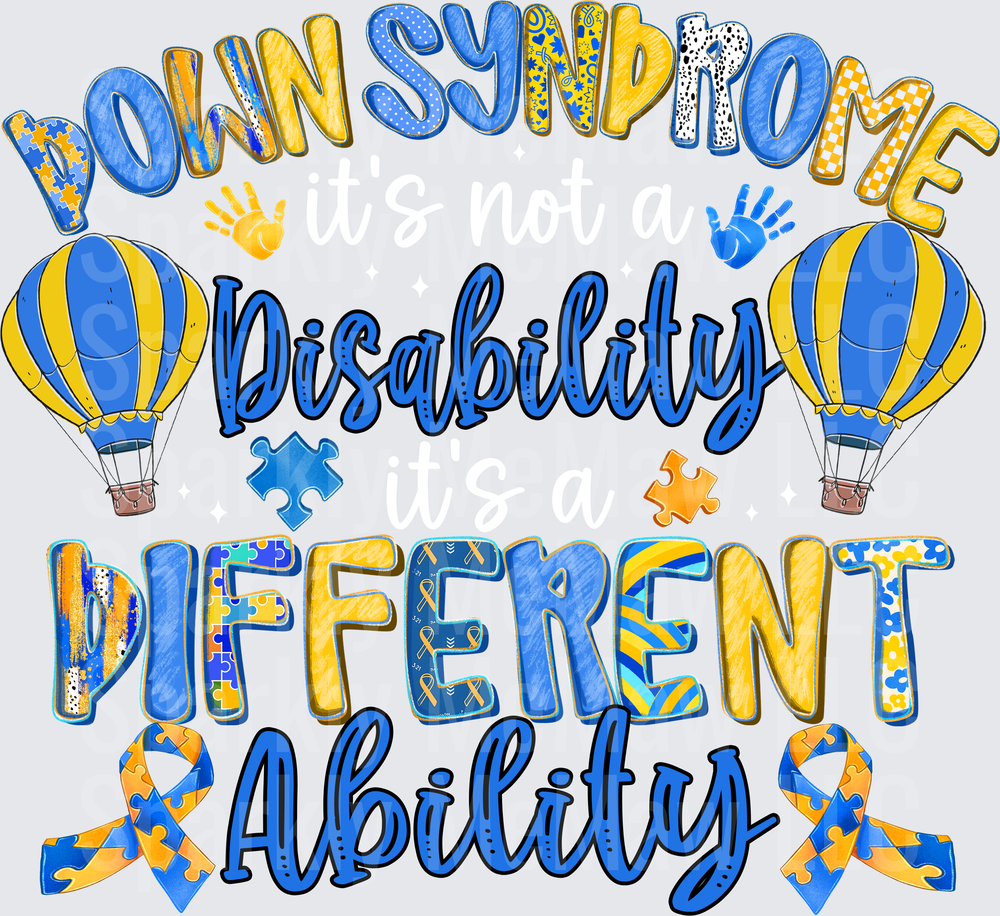 Down Syndrome Disability Different Ability Awareness Design with Hot Air Balloons and Puzzle Pieces DTF Transfer