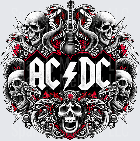 AC/DC Skulls Snakes Rock Design is a UV DTF Decal