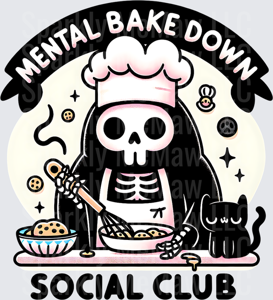 Mental Bake Down Social Club Skeleton Baker with Black Cat UV DTF Decal