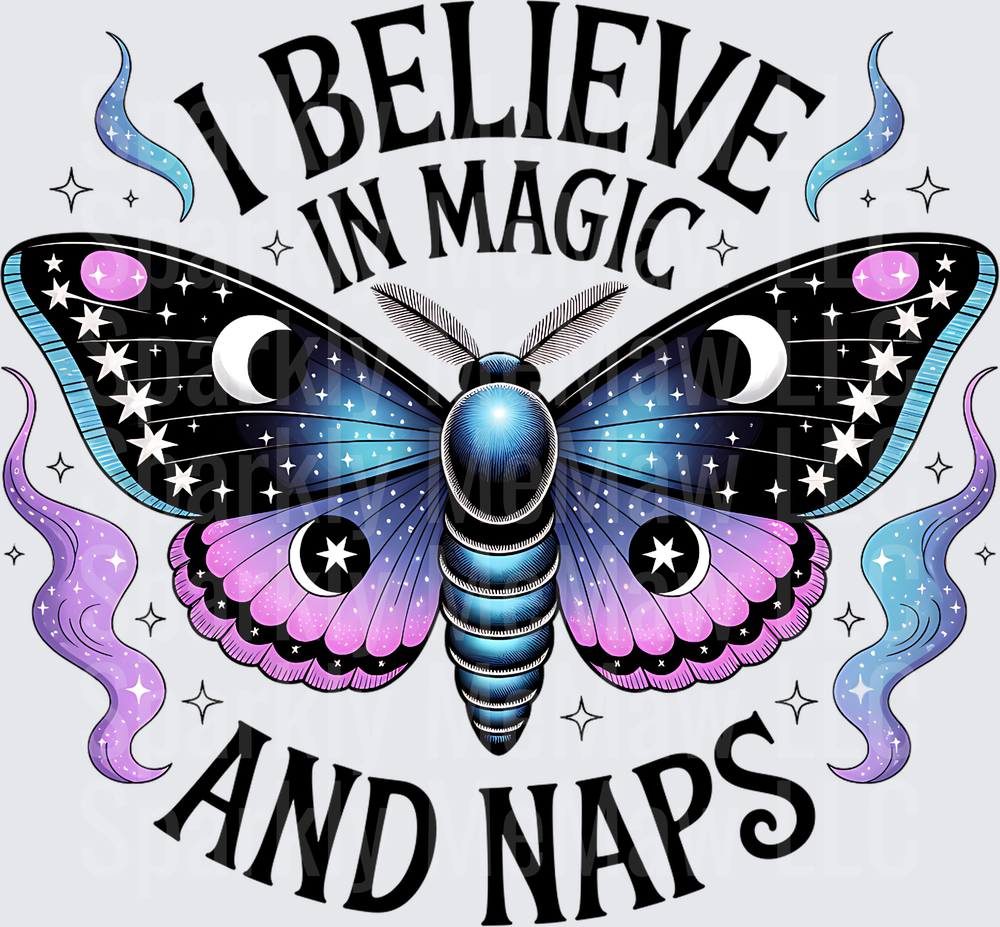 I Believe In Magic And Naps Mystical Moth with Stars and Moons UV DTF Decal