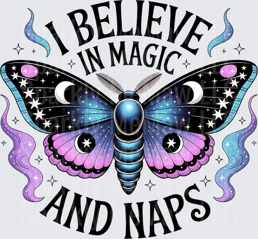 I Believe In Magic And Naps Mystical Moth with Stars and Moons UV DTF Decal