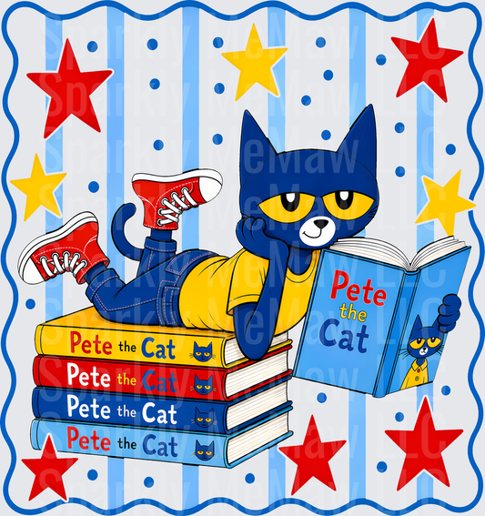 Pete the Cat Reading Books DTF Transfer for Fabrics