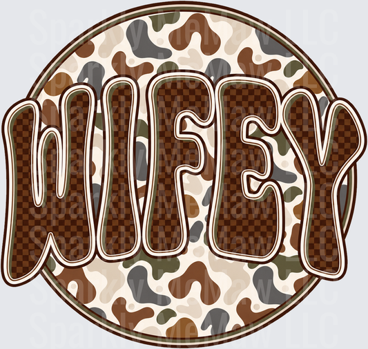 Wifey Camo Circle DTF Transfer for Fabrics
