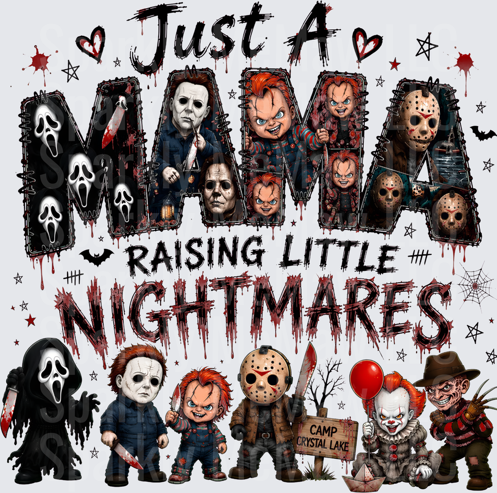 Just A Mama Raising Little Nightmares Horror Icons UV DTF Decal