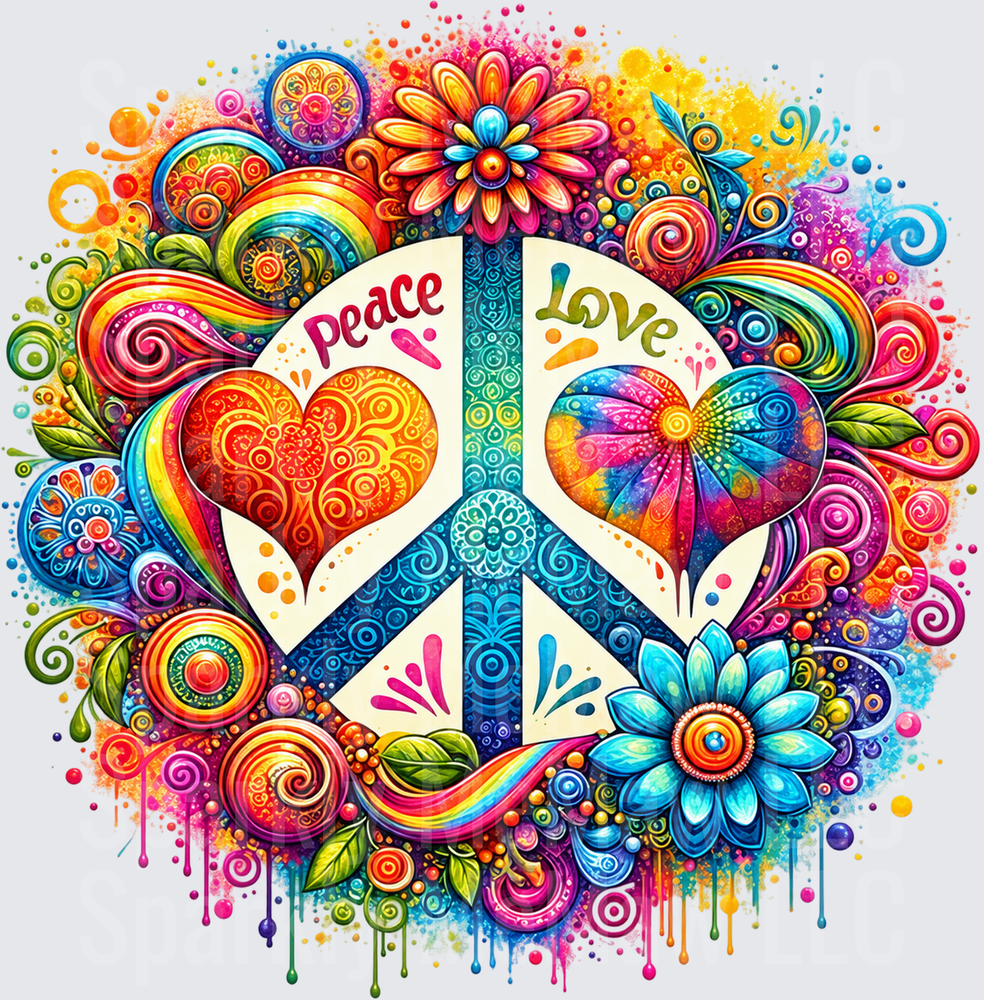 Colorful Peace Love Boho Sign DTF Transfer for Fabrics