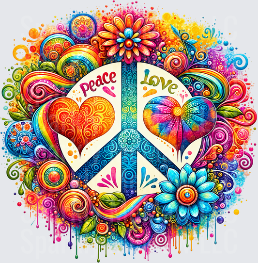 Colorful Peace Love Boho Sign DTF Transfer for Fabrics