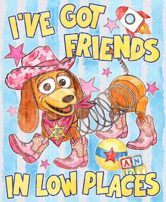 Slinky Dog Toy Story I've Got Friends In Low Places Pink Cowboy Western DTF Transfer