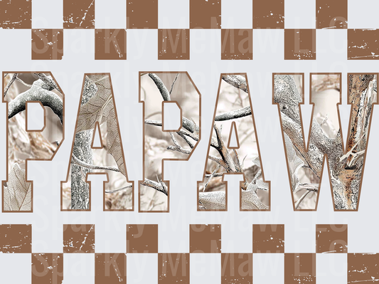 PAPAW Winter Camo Lettering with Brown Checkered Border UV DTF Decal