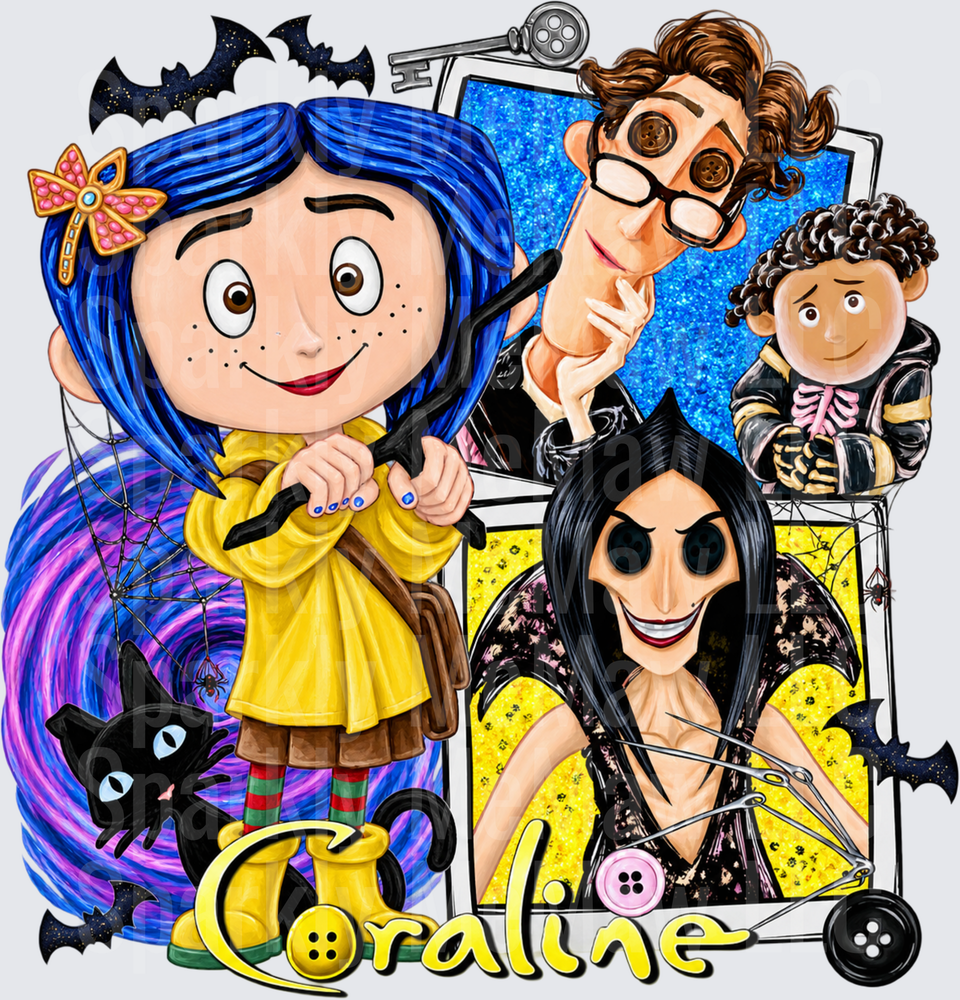 Coraline Characters Collage DTF Transfer for Fabrics