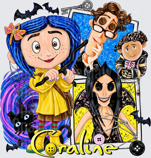 Coraline Characters Collage DTF Transfer for Fabrics