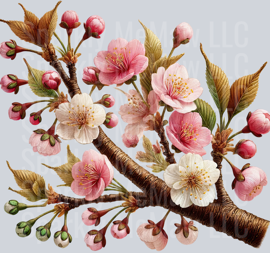 5 Cherry Blossoms Clip Art UV DTF Decal