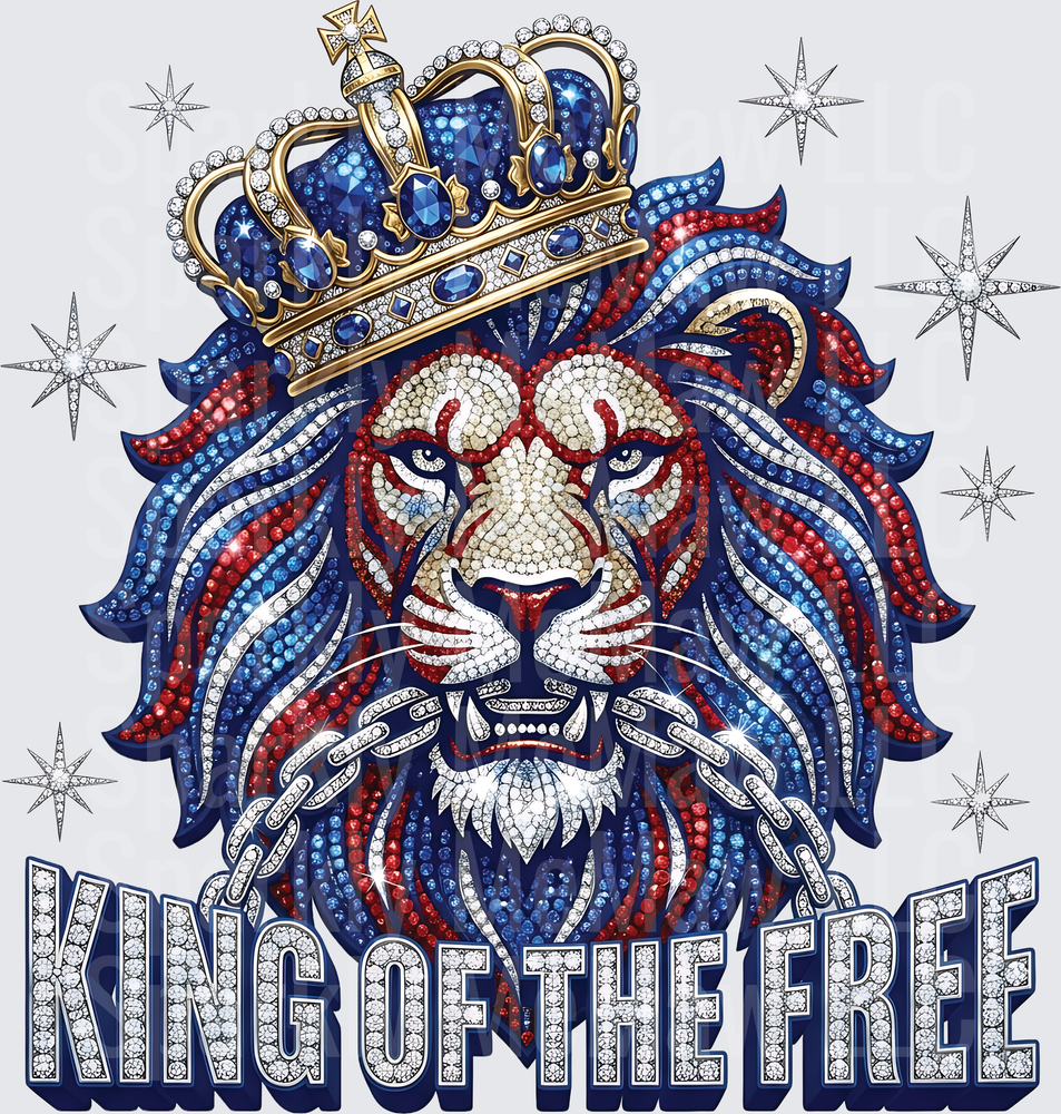 Patriotic Lion King of the Free with Crown and Chains UV DTF Decal
