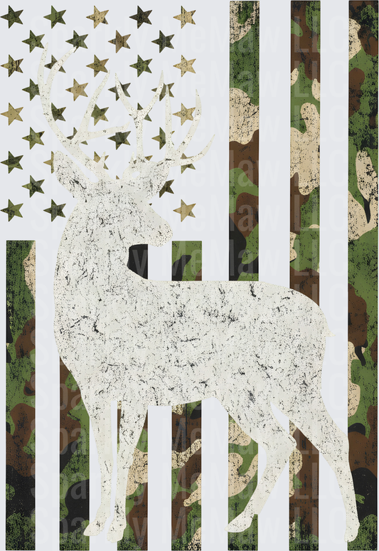 Distressed Camo American Flag Buck Deer Silhouette DTF Transfer
