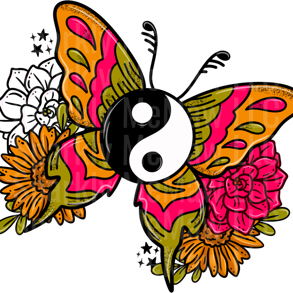 Ying yang butterfly uv dtf decal