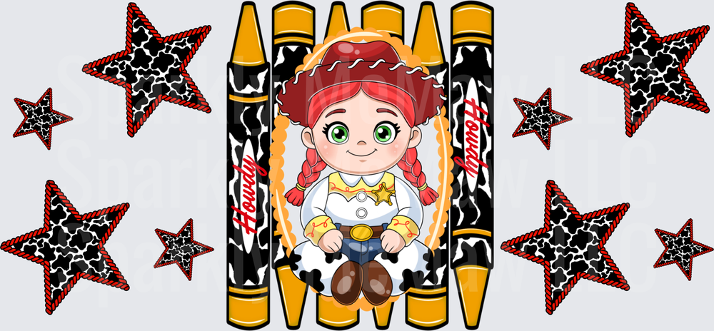 Jessie Howdy Crayons Cowgirl UV DTF Wrap