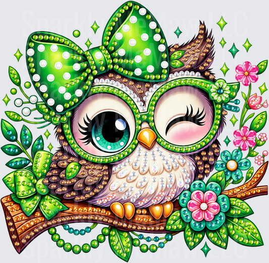 Blinky Gem Owl DTF Transfer for Fabrics