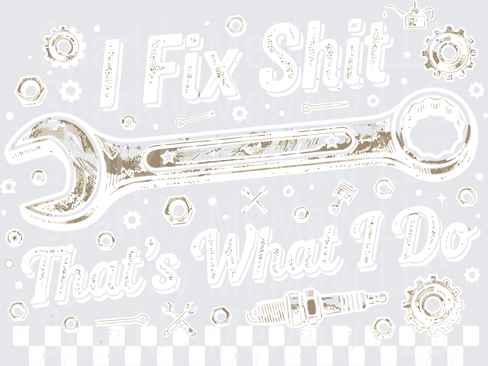 Vintage Wrench with Nuts Bolts and Gears Mechanic Design