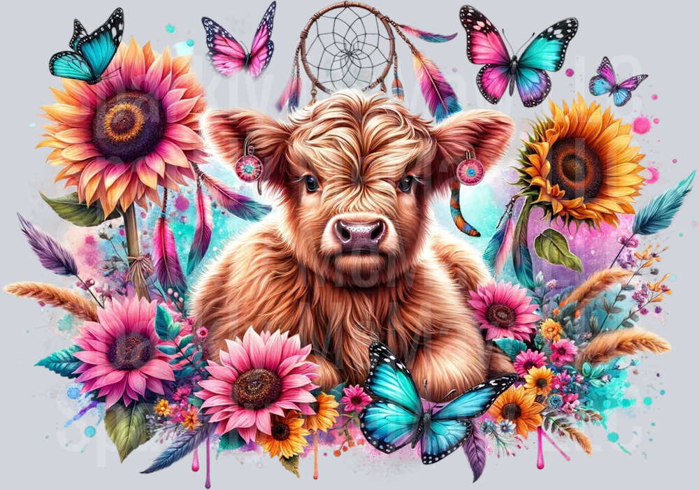 Highland Cow with Sunflowers and Dreamcatchers XL Decal