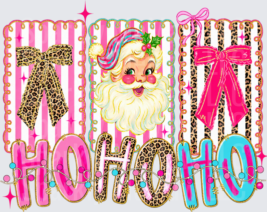 Retro Pink Santa Ho Ho Ho DTF Transfer for Fabrics