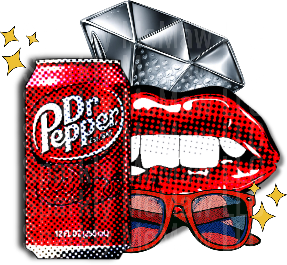 Pop Art Lips Diamond Sunglasses Red Halftone Comic Style UV DTF Decal