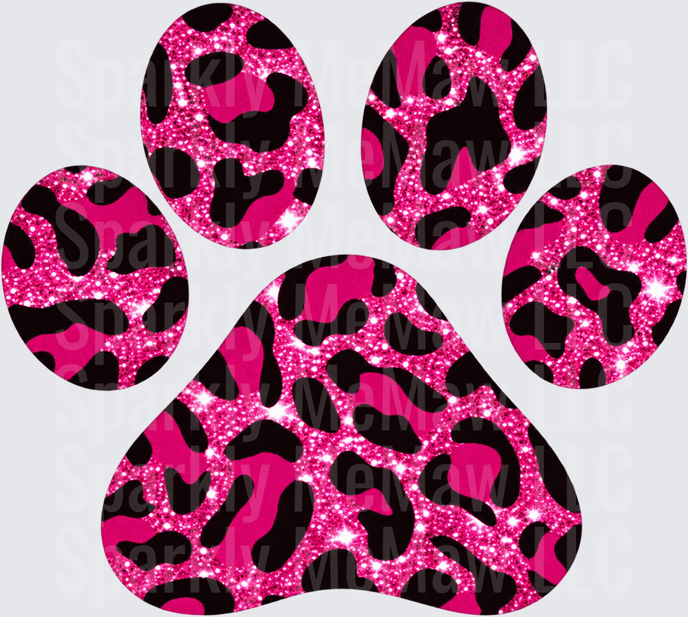 Hot Pink Glitter Leopard Paw Print DTF Transfer for Fabrics