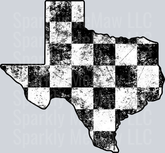 Texas State Outline with Distressed Black and White Checkered Pattern UV DTF Decal