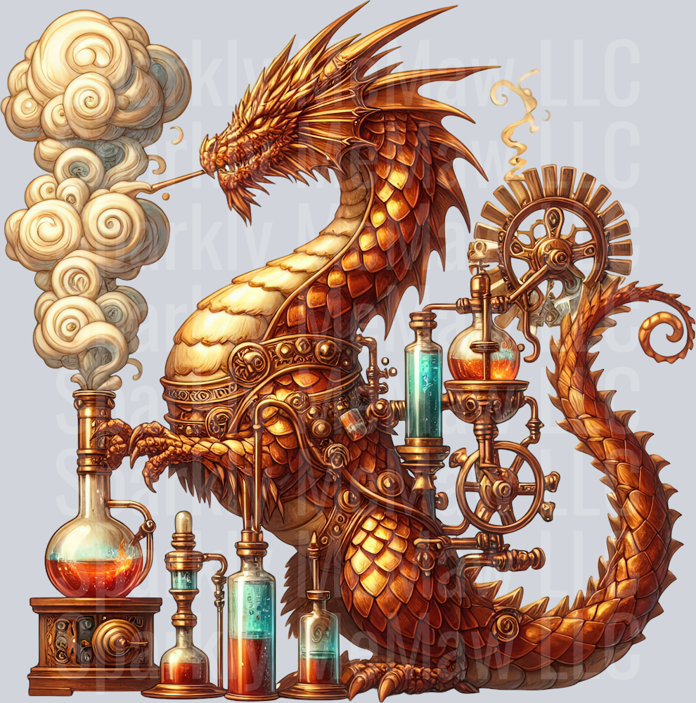 80 Steampunk Dragon UV DTF Clip Art Decal