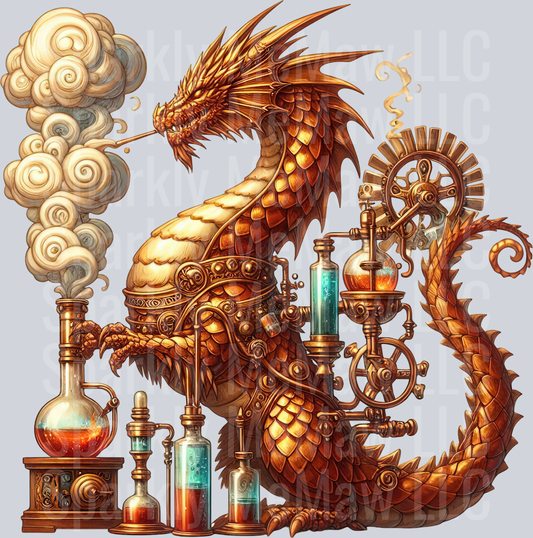 80 Steampunk Dragon UV DTF Clip Art Decal