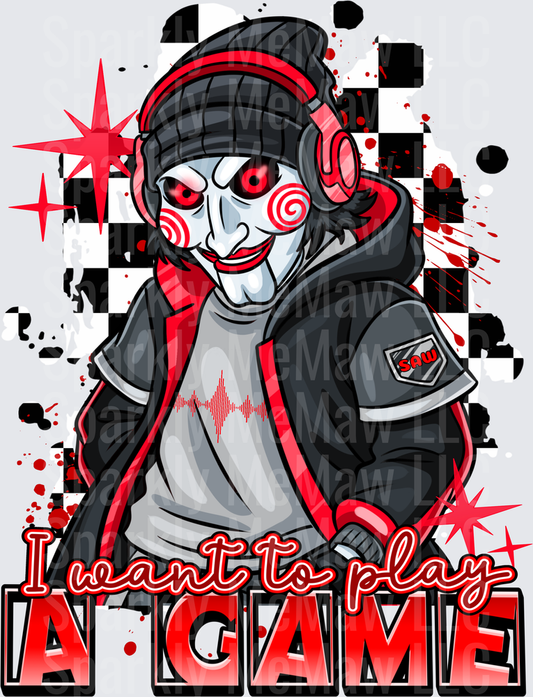 Billy the Puppet Jigsaw I Want to Play a Game Horror Movie Character DTF Transfer for Fabric