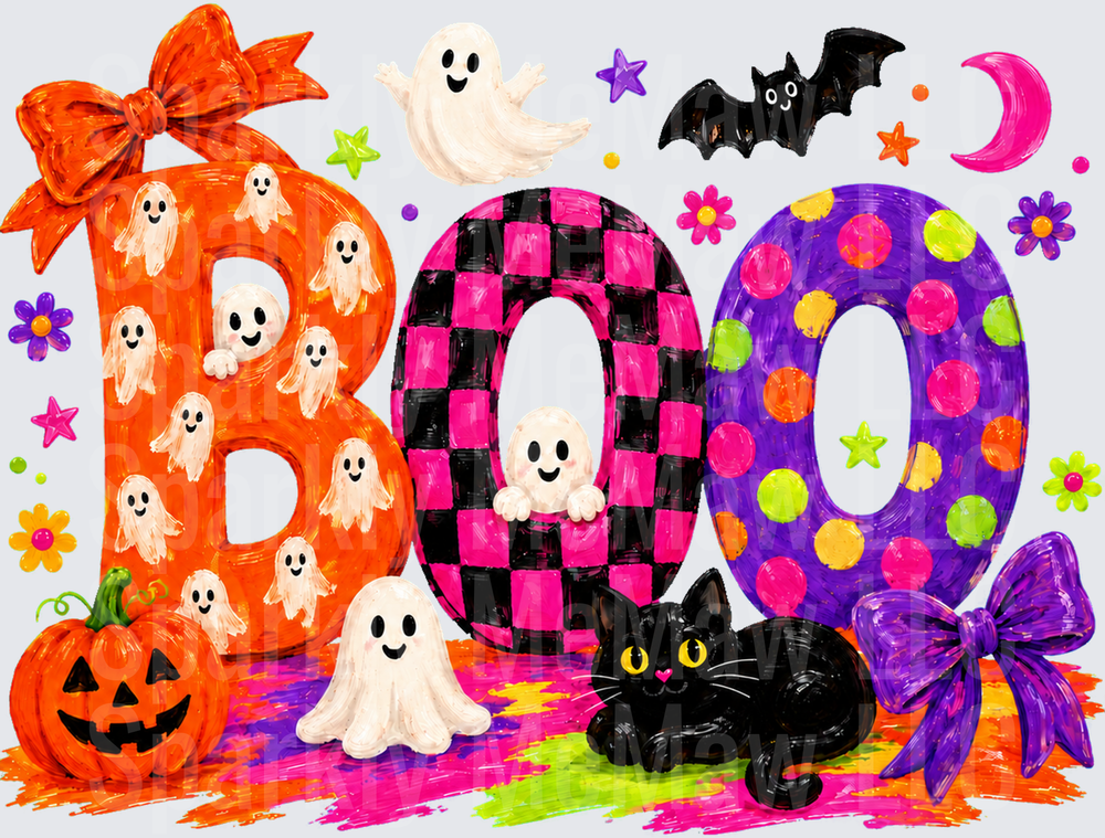 Colorful BOO Halloween Design is a UV DTF Decal