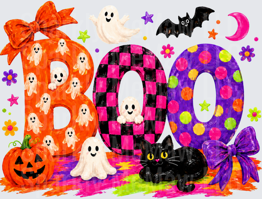 Colorful BOO Halloween Design is a UV DTF Decal