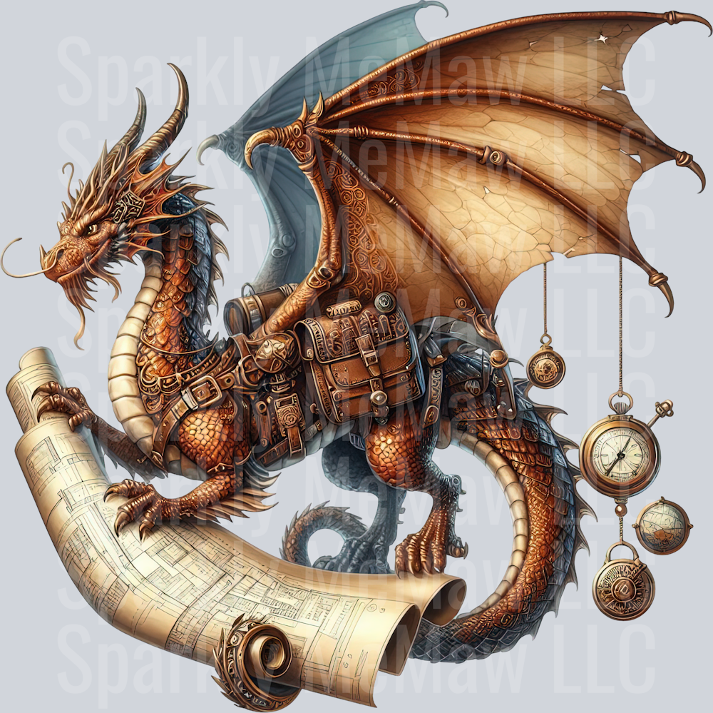 46 Steampunk Dragon UV DTF Clip Art Decal