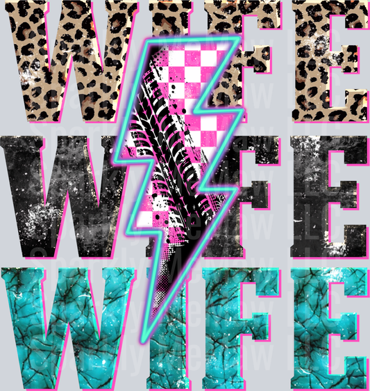RACE_wife__Lightning_Bolt_ DTF Transfer (Fabrics)
