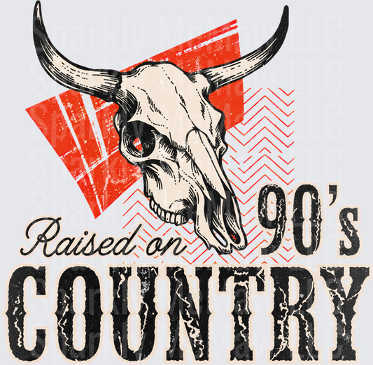 Raised on 90s Country Bull Skull Western Distressed UV DTF Decal