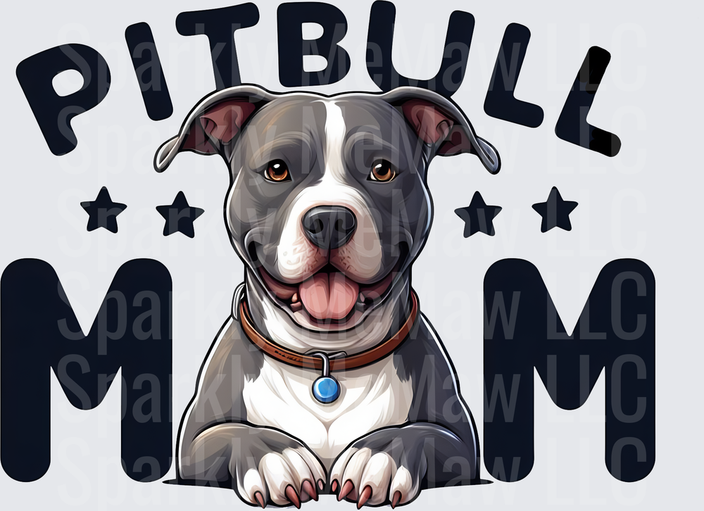 Pitbull Mom with Happy Gray and White Pit Bull Dog UV DTF Decal