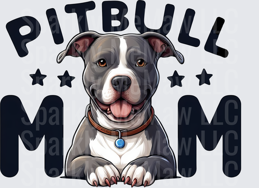 Pitbull Mom with Happy Gray and White Pit Bull Dog UV DTF Decal