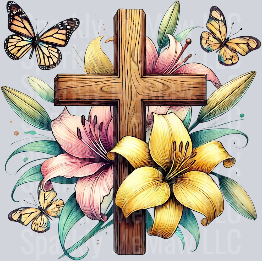 floral cross lilies 5 Clip Art UV DTF Decal