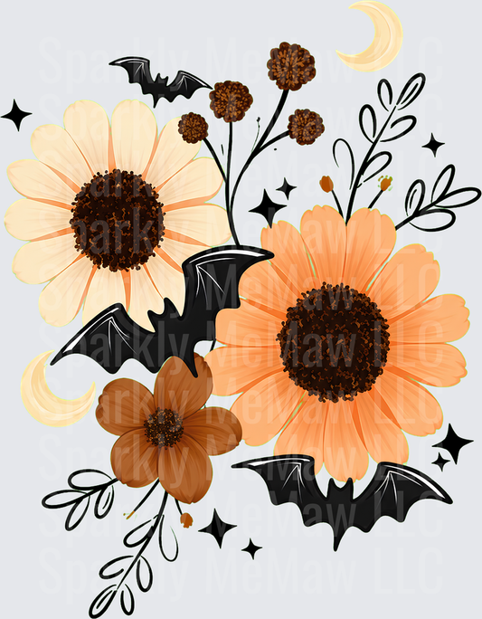 Halloween Floral Bats Moon UV DTF Decal