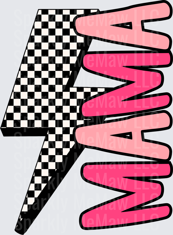 Pink Lightning Bolt with Black and White Checkered Pattern UV DTF Decal