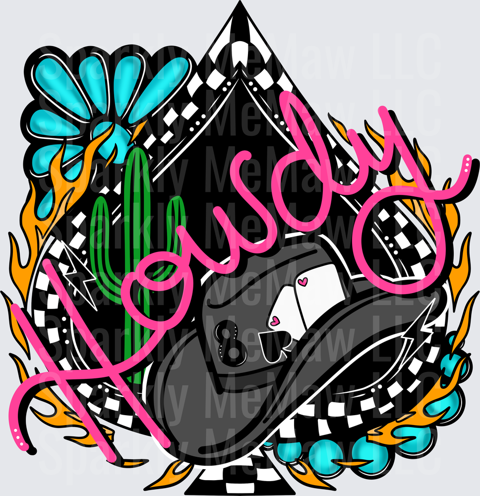 Lucky Western Cowboy Hat with Cactus Flowers and Flames UV DTF Decal