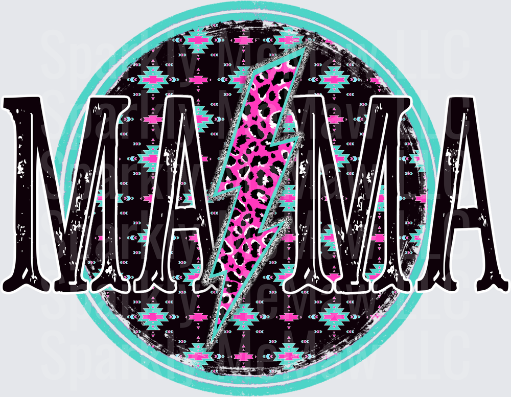 MAMA Lightning Bolt Pink Leopard Aztec Pattern Circle Design UV DTF Decal