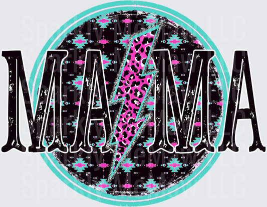 MAMA Lightning Bolt Pink Leopard Aztec Pattern Circle Design UV DTF Decal
