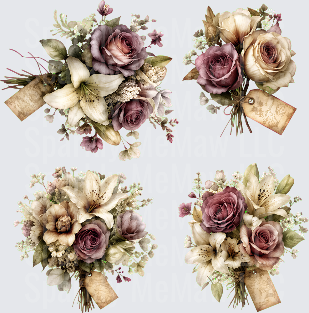 Vintage Dusty Rose Bouquet Set is a 10x10 UV DTF Element Sheet