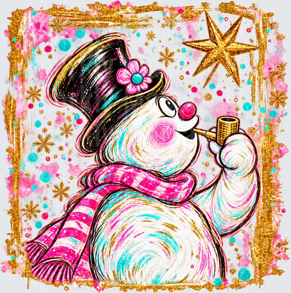 Frosty the Snowman Pink Glitter UV DTF Decal