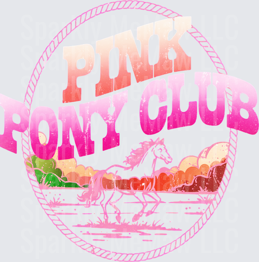 Pink Pony Club Retro Rope Border Running Horse Western DTF Transfer for Fabric