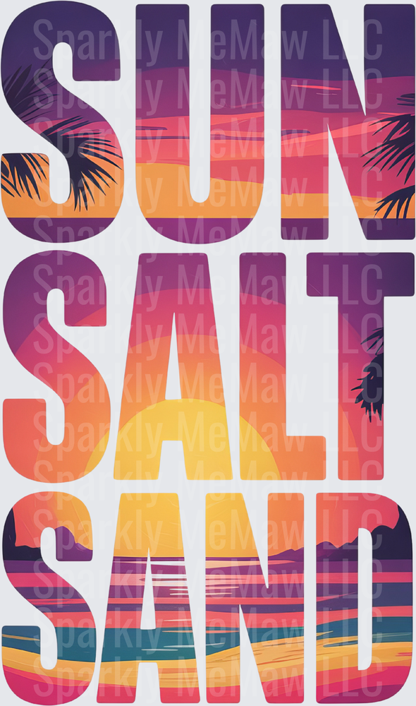 Sun Salt Sand Tropical Sunset Palm Tree Beach Vibes UV DTF Decal